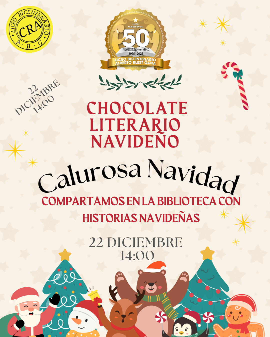 Chocolate literario Navideño 22 Diciembre 14:00 Cra